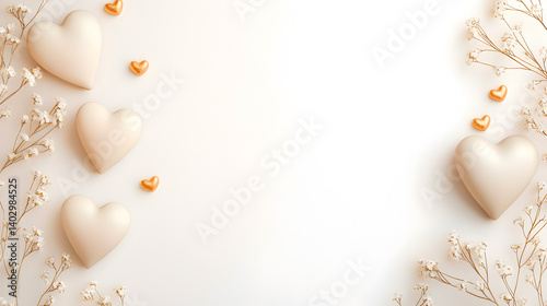 Romantic heart shapes arranged on a soft background with delicate flowers and decorative elements for a love theme healthy lifestyle concept