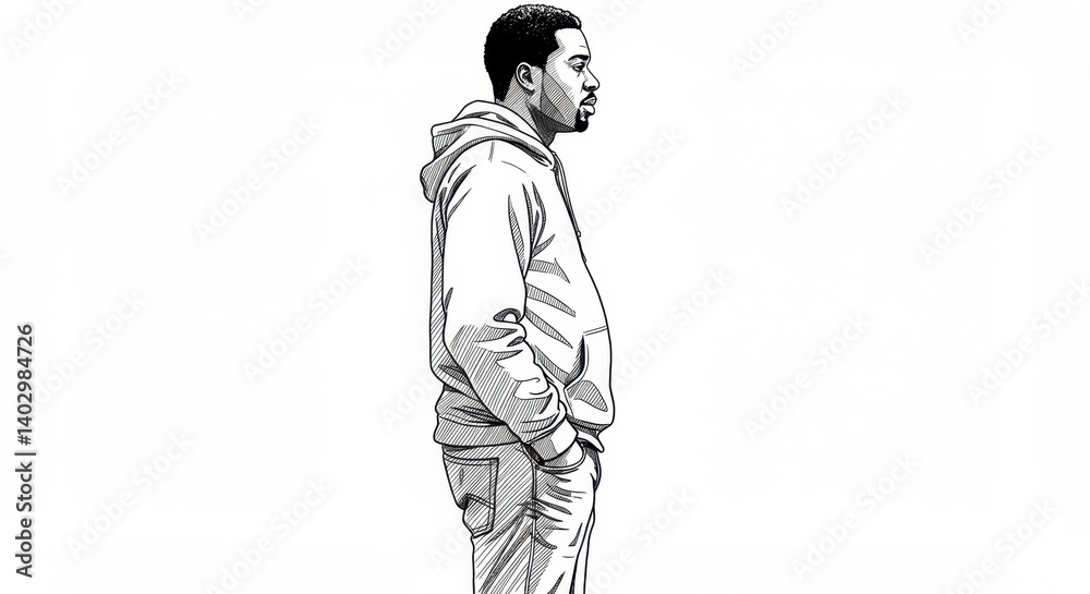 Black and White Profile Sketch of a Man Black and White Profile Sketch of a Man
