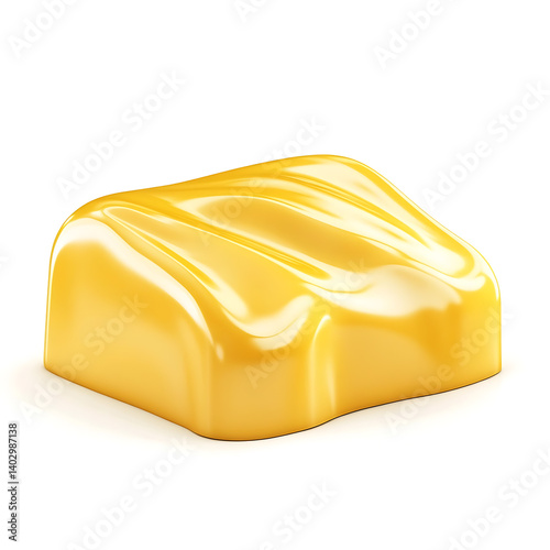 A rich and creamy butter with a smooth texture and golden yellow color, isolated white background, hyperrealism art style