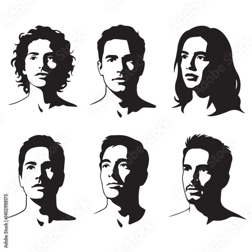 Vector Black silhouettes visages set. with white background