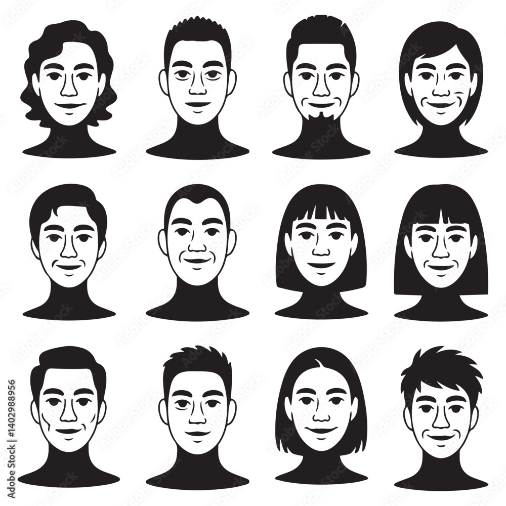Vector Black silhouettes visages set. with white background Vector Black silhouettes visages set. with white background