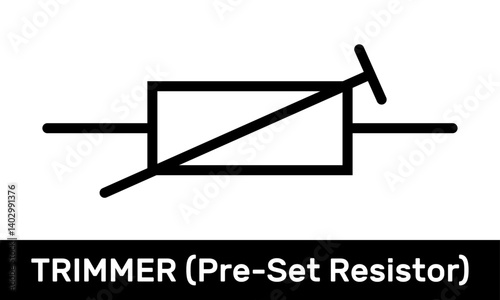Trimmer or Pre-Set Resistor Icon. Rectangular Trimmer Resistor Symbol. IEC Standard Trimmer or Pre-Set Resistor Schematic Diagram