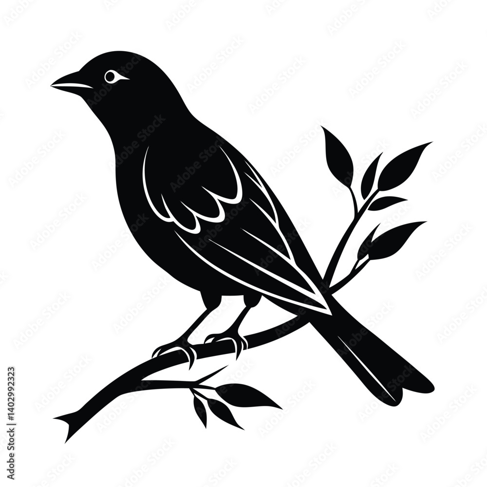 Obraz premium Elegant Silhouette of a Bird Perched on a Branch