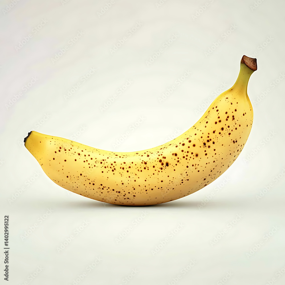 A ripe fresh banana with smooth yellow skin and natural spots, isolated white background, hyperrealism art style A ripe fresh banana with smooth yellow skin and natural spots, isolated white background, hyperrealism art style