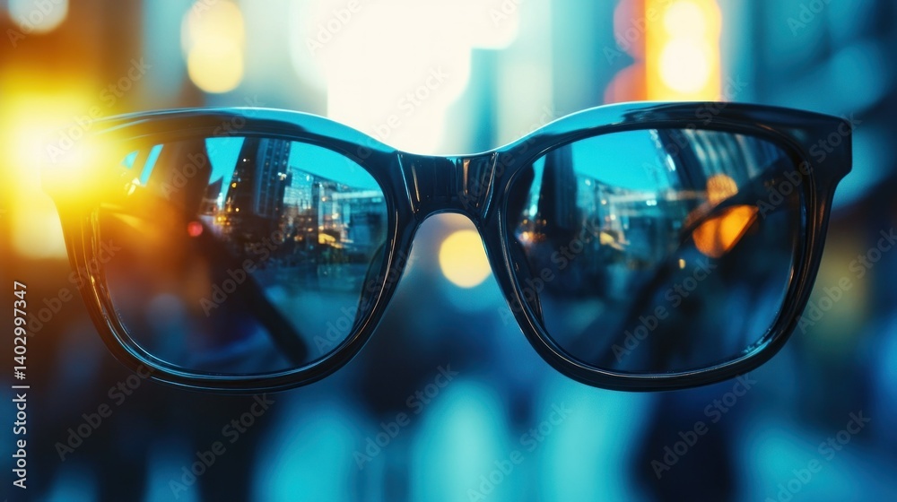 Sunglasses reflecting city lights with an artistic aesthetic composition Sunglasses reflecting city lights with an artistic aesthetic composition