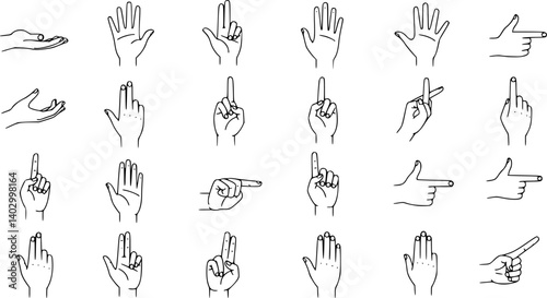 Hand linear style icon, Hands and fingers vector design in various poses for create logo and line arts design Template