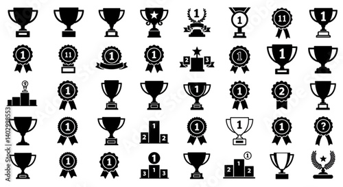 Award & Trophy cup icon set. Winning icons collection. Award symbols collection. Trophy Cup and Winner Medal silhouette Vector