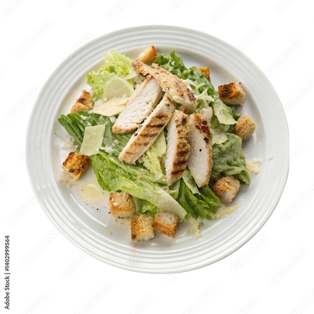 A fresh plate featuring grilled chicken salad alongside a vegetable and fish dish A fresh plate featuring grilled chicken salad alongside a vegetable and fish dish