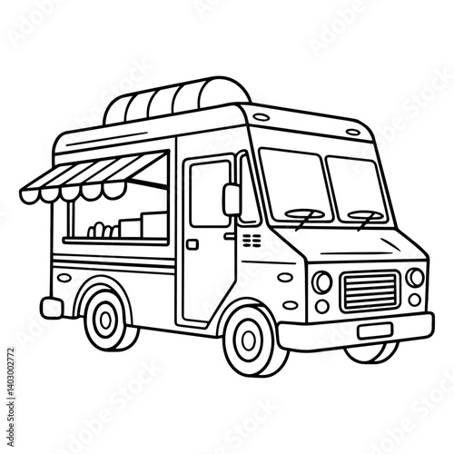 Creative Line Drawing of a Minimalist Food Truck