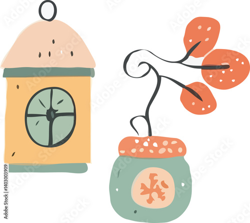vector illustration of plants and objects.