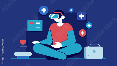 Patient with VR Goggles A patient seated comfortably wearing VR goggles appearing engaged and focused as they interact with virtual health information.