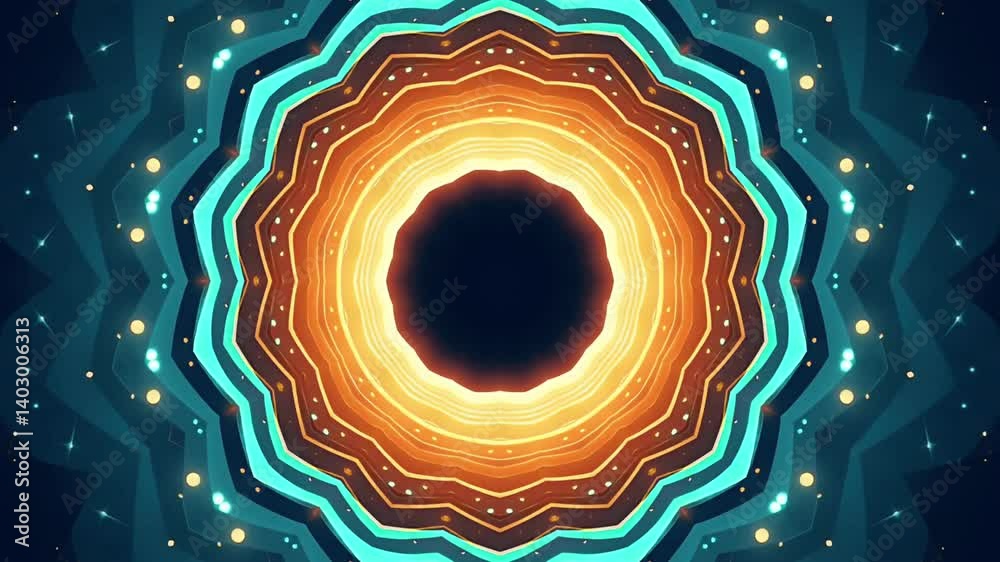 Sun and Stars Kaleidoscope Mandala Animation Showcasing Mesmerizing Patterns of Light, Radiance, and Astral Elegance For Intro Commercial Ads