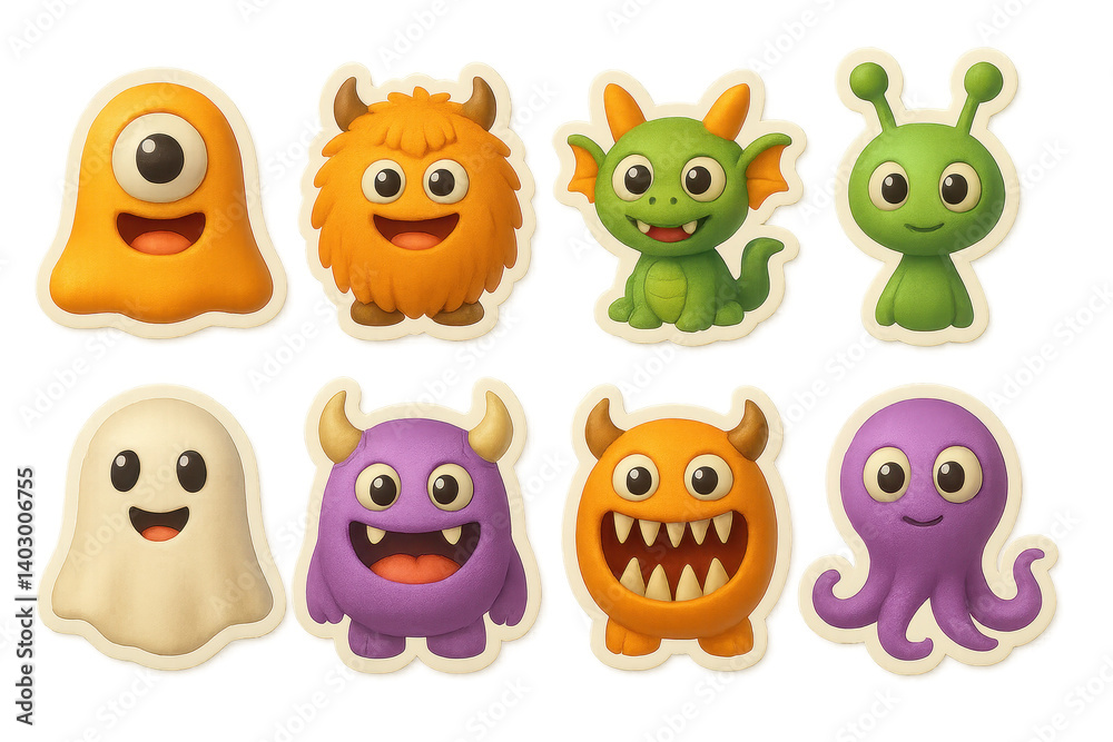 Adorable 3d cute monster icons set for playful designs Adorable 3d cute monster icons set for playful designs