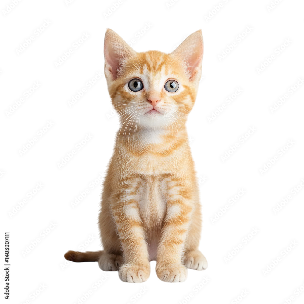 Photorealistic Ginger Kitten with Fluffy Fur and Orange Tabby Markings on White Background Photorealistic Ginger Kitten with Fluffy Fur and Orange Tabby Markings on White Background
