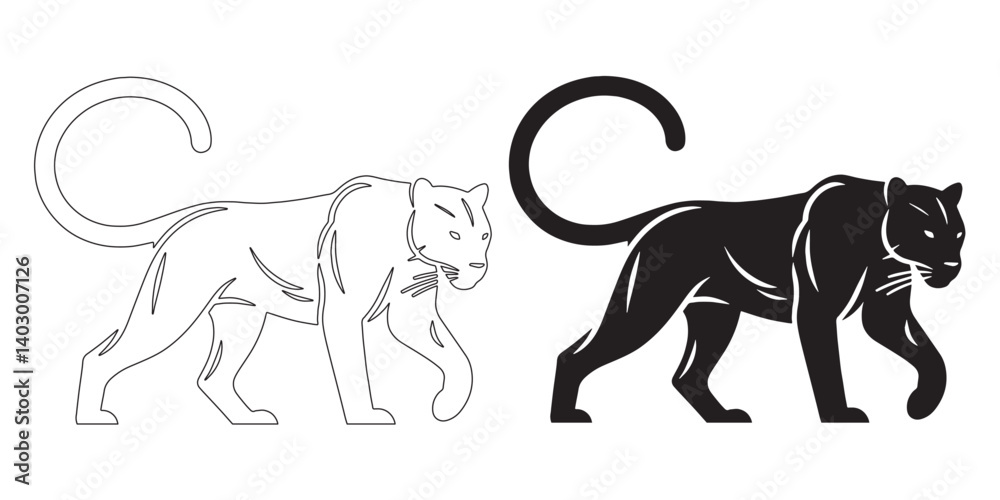 Obraz premium Simple yet powerful panther silhouette with refined vector detailing – ideal for logos and nature branding – panther icon – panther illustration – panther lineart