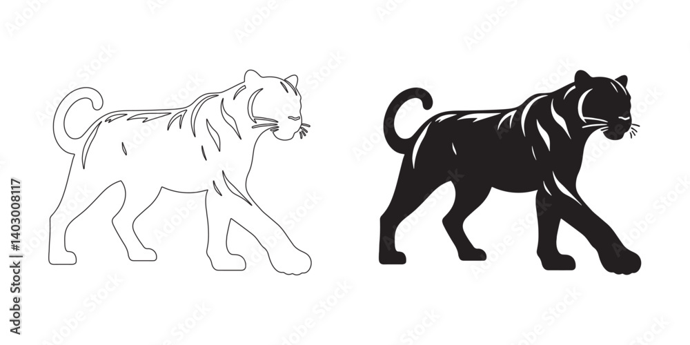 Obraz premium Graceful panther silhouette with smooth vector lines – perfect for wildlife-themed logos and digital designs – panther icon – panther illustration – panther lineart