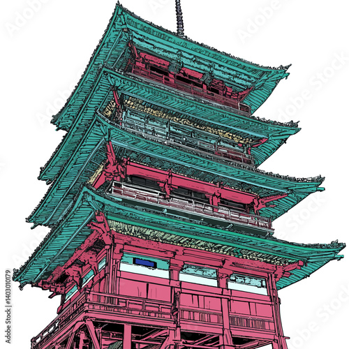 Sensoji temple isolated on white 