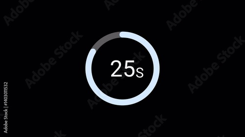 30 seconds countdown timer on transparent background, countdown timer from 30 to 0 with alpha channel.	
