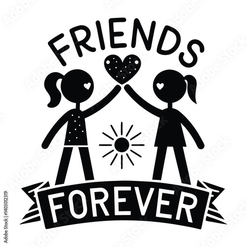 Best Friends Forever Illustration Girls Holding Heart Friendship Concept Design