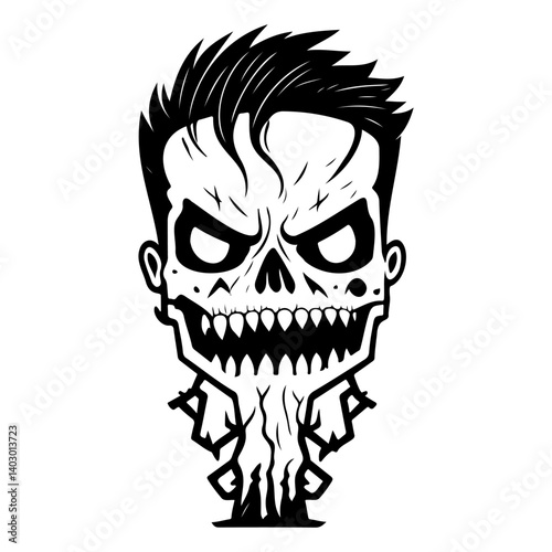 Cartoon Zombie with Spiky Hair on White Backdrop