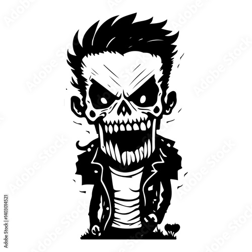 Spooky Black and White Cartoon Zombie Character