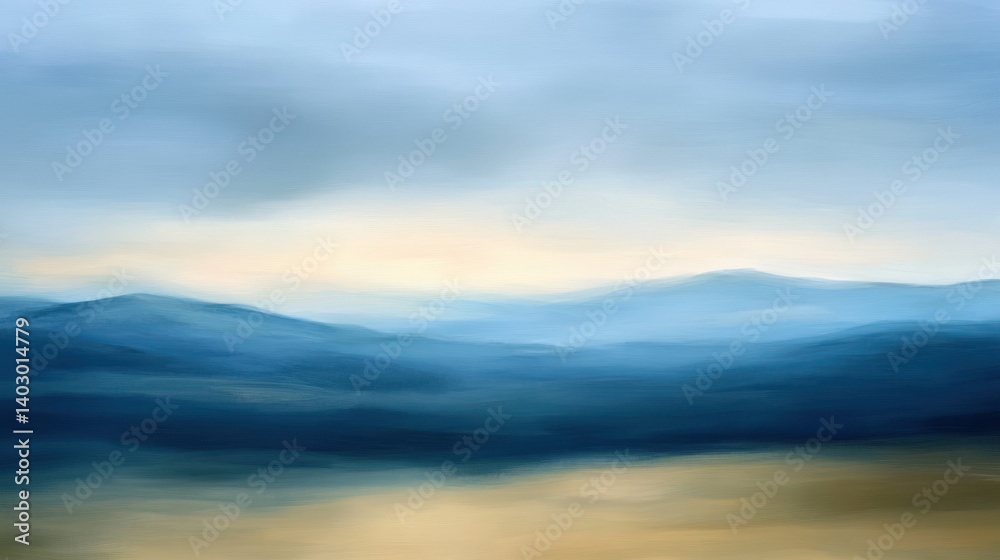 Fototapeta premium The abstract painting depicts mountains under a cloudy sky