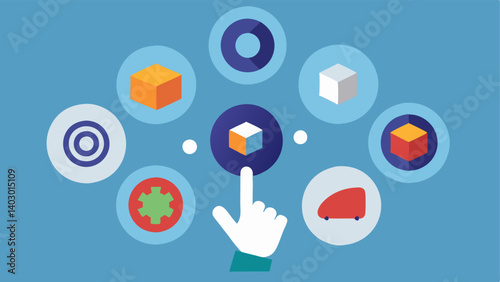 Sensory Fidget Options An assortment of fidget toy icons arranged in a circular layout including spinners cubes and beads. A users finger is shown selecting one representing