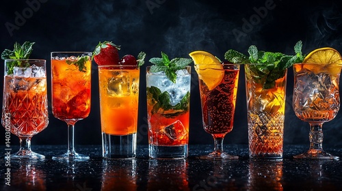Assorted cocktails, icy cold drinks