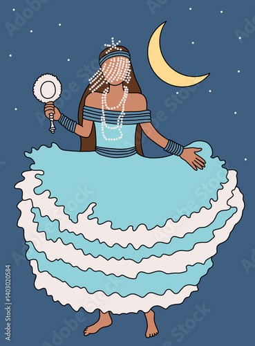 Magical Woman with Moon and Dress Illustration