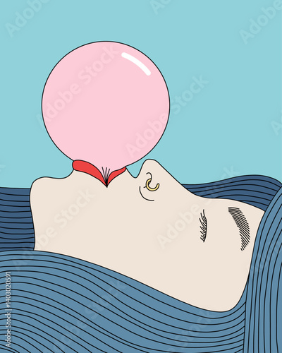 Dreamy Woman with Bubblegum Illustration