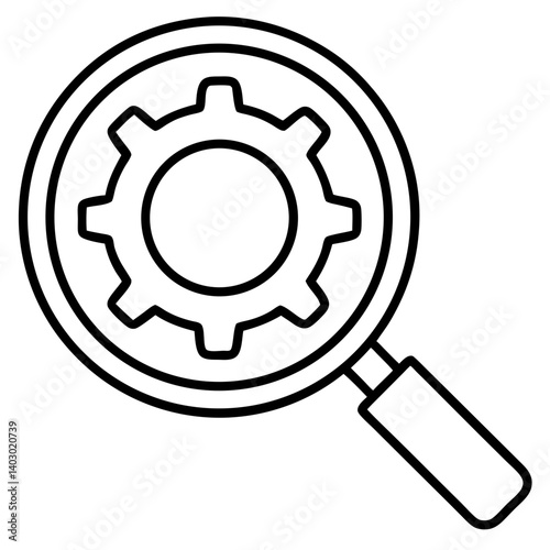 Simple magnifying glass and gear icon design representing search and analysis concepts