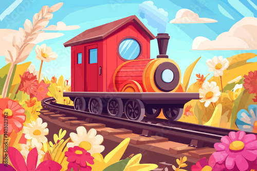 Train cartoon landscape 