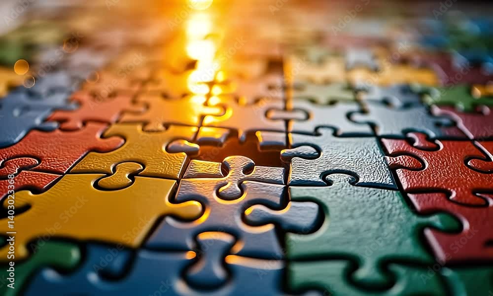 Colorful jigsaw puzzle with missing piece
