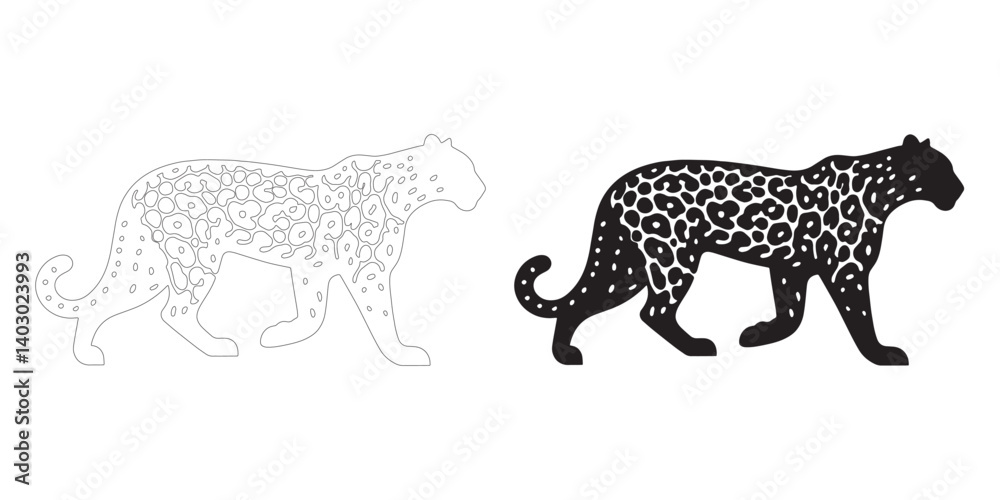 Obraz premium Leopard silhouette icon with modern line art style – perfect for minimalist wildlife visuals – leopard vector – leopard illustration – leopard icon – leopard lineart