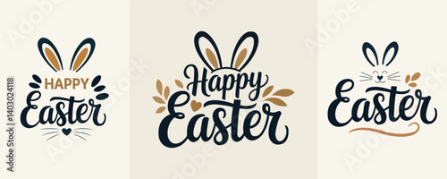 Easter Bunny with Happy Easter,Cute Easter Bunny Spring Design,Happy Easter with Floral Elements,Easter Bunny Artwork with Typography.