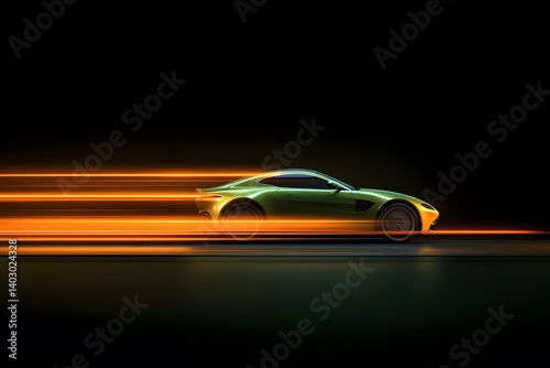 Futuristic Green Sports Car in Motion