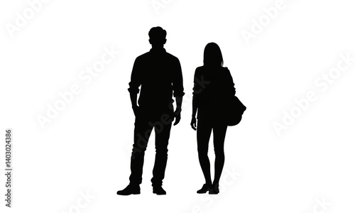 Couple Silhouette PNG: Man, Woman, Bag, Transparent Background