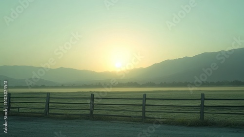 Wallpaper Mural The setting sun shines over a rural landscape with mountains Torontodigital.ca