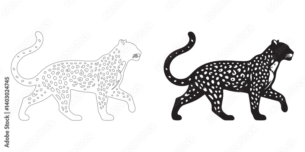 Obraz premium Stylized leopard silhouette in minimalist vector format – perfect for animal-themed projects – leopard vector – leopard illustration – leopard icon – leopard line art