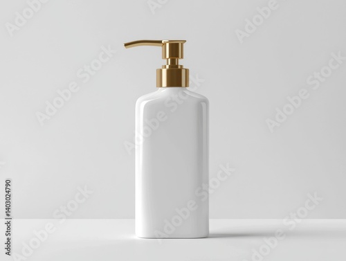 White rectangular pump bottle with gold accents