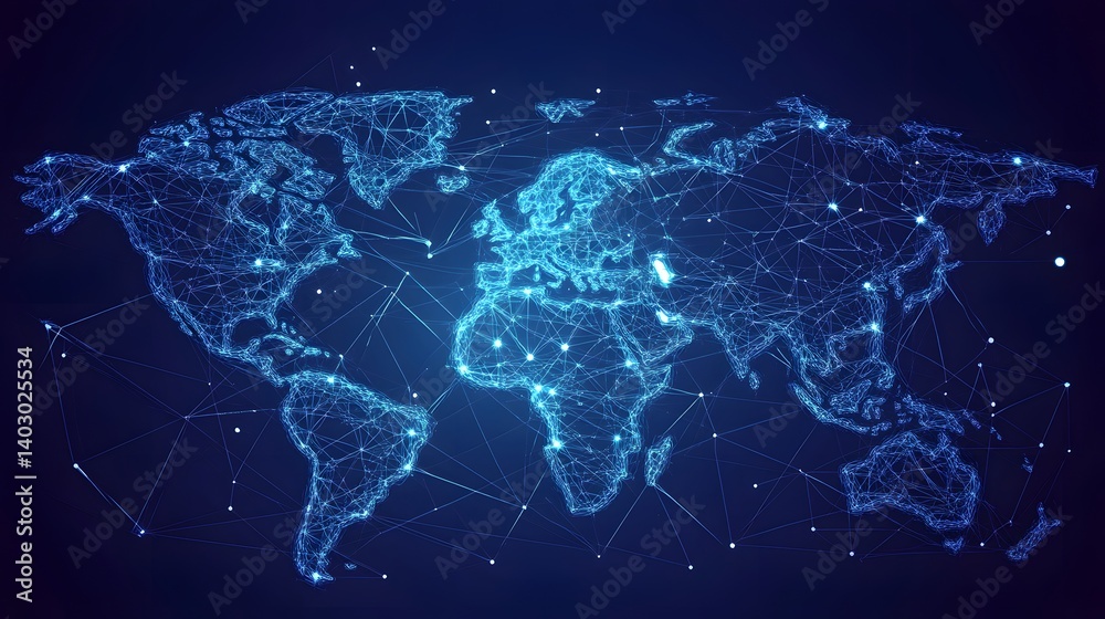 A digital representation of the world map illuminated with interconnected nodes, symbolizing global networks and technological advancements. A digital representation of the world map illuminated with interconnected nodes, symbolizing global networks and technological advancements.