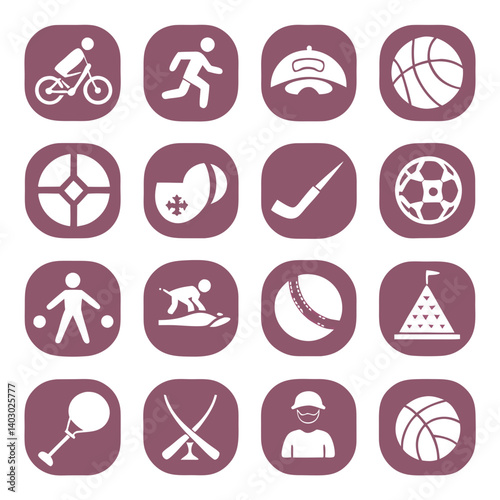 Collection of sport activity icons on violet background