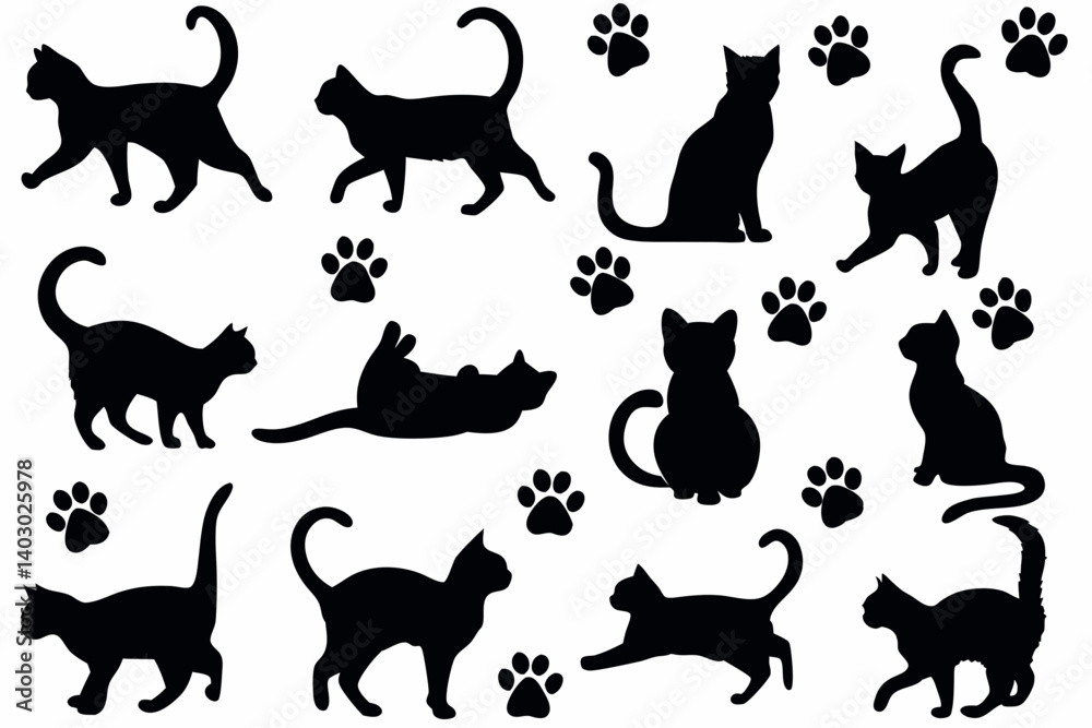 Collection of black cat silhouettes in various poses Collection of black cat silhouettes in various poses