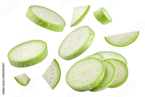falling Kohlrabi cabbage slices isolated on white background.png
