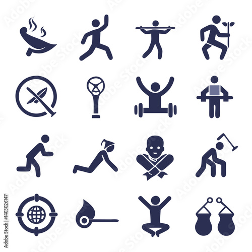 Various Sport and Ritual Silhouette Icon Set