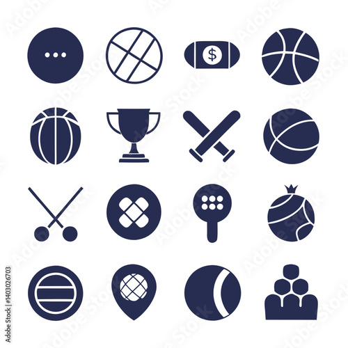 Sports and Game Icons in Dark Blue Silhouette