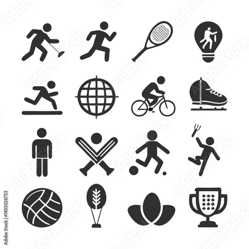 Variety of sport and recreation icons set isolated