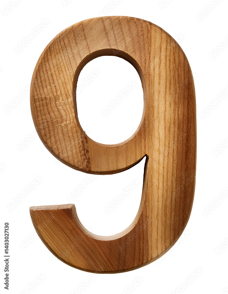wooden number 9 in carved wood style with natural grain pattern on isolated background
wooden number 9 in carved wood style with natural grain pattern on isolated background