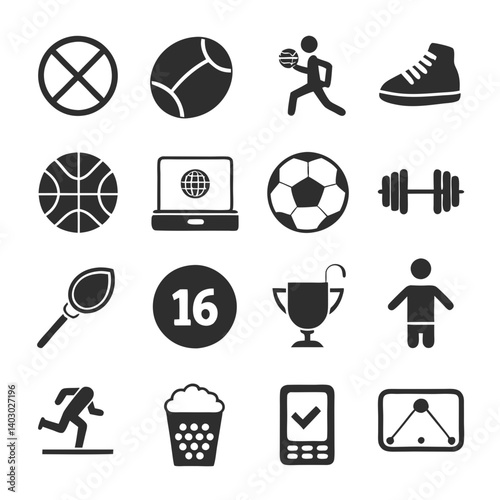 Assorted Sports and Fitness Icons, Black and White