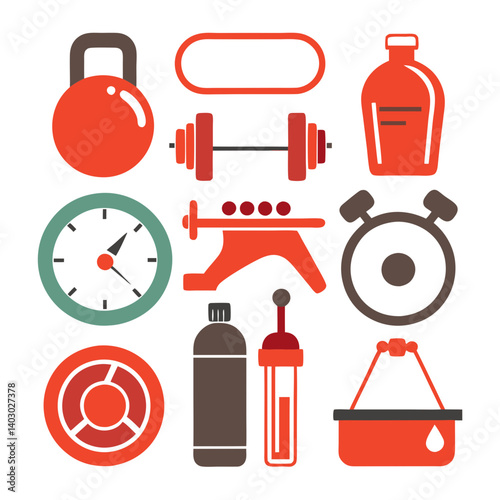 Minimalist Fitness Icons: Gym Equipment and Training Tools
